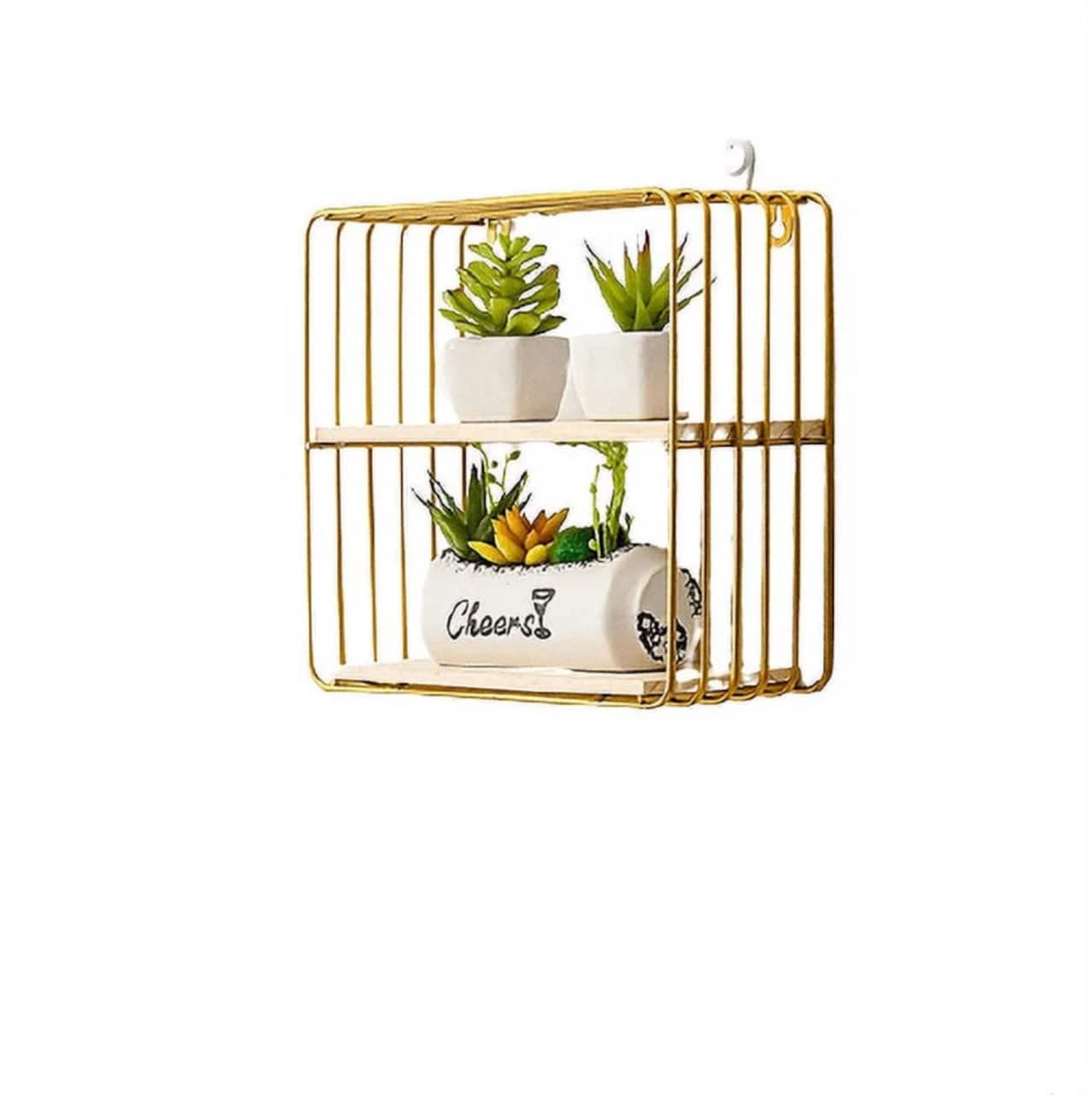 NEX™ Gold 2-Tier Iron Square Floating Wall Shelf
